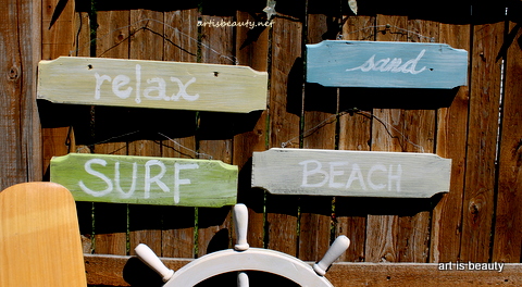 beach signs made from dumpster dive ladder, repurposing upcycling