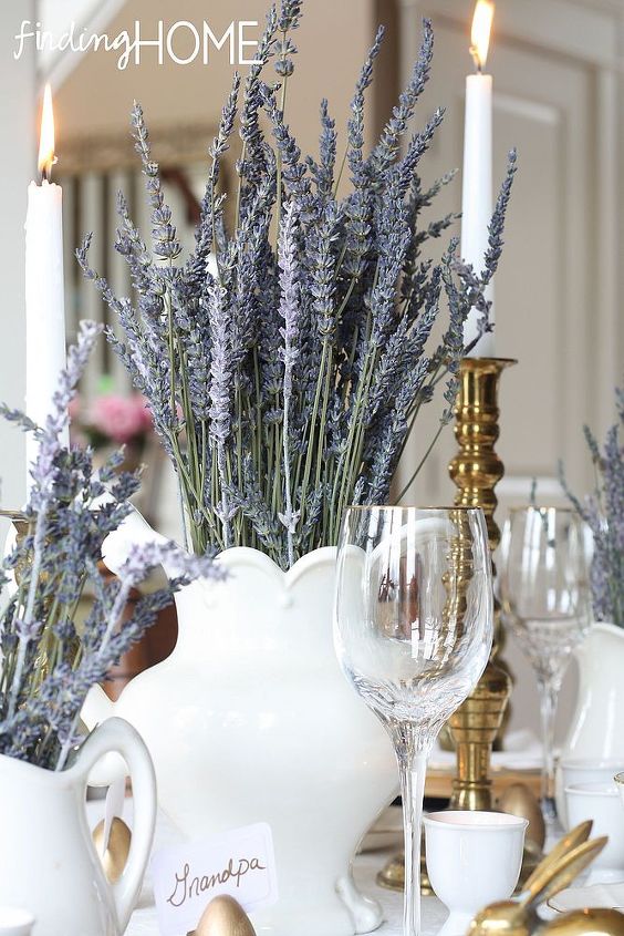 an easter tablescape with vintage brass eyelet lace and dried lavender, easter decorations, seasonal holiday d cor