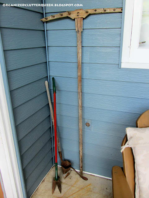 my covered front porch patio, outdoor living, patio, porches, Vintage garden tools
