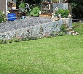 mosaic tile flower garden wall, outdoor living, tiling, Tile wall