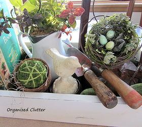 how i create a vintage spring vignette in a wooden box, home decor, repurposing upcycling, seasonal holiday decor, Close up of container vignette