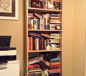 diy change bookshelf color add a little pizzazz, BEFORE This is the evil twin of the bookshelf we painted It is STILL blonde wood colored has somehow made it into my office It doesn t know that it is NEXT to experience a color change