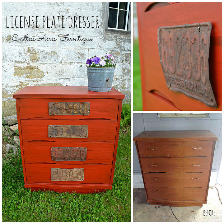 red license plate dresser, painted furniture, repurposing upcycling