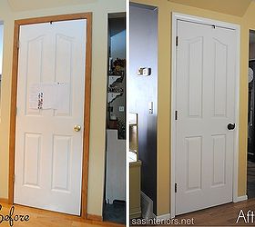 from wood to white how to paint moudlings, painting, Before and After of a door