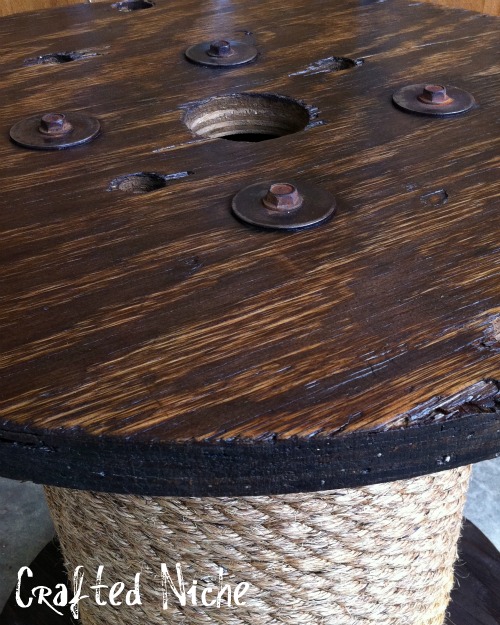 diy spool side table, painted furniture, repurposing upcycling, Close up of surface