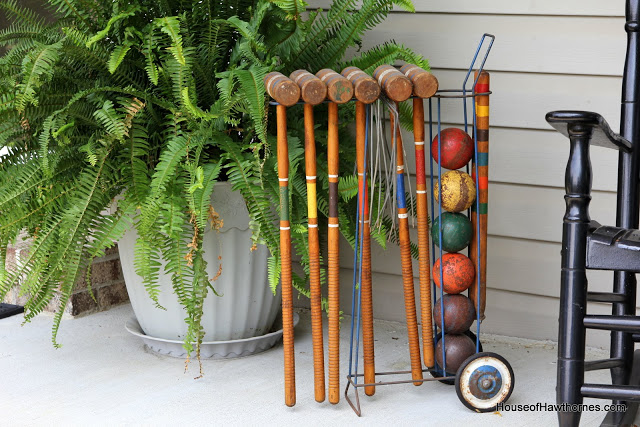 summertime porch with a vintage flair, gardening, outdoor living, porches, It took me forever to find a vintage croquet set that I loved