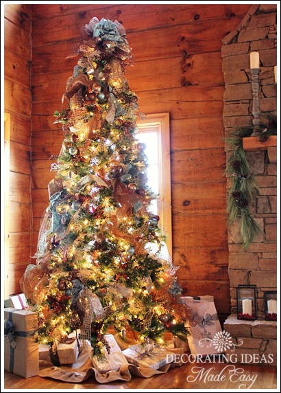 log cabin main christmas tree, christmas decorations, seasonal holiday decor, This tree theme made me want to change my tree this year