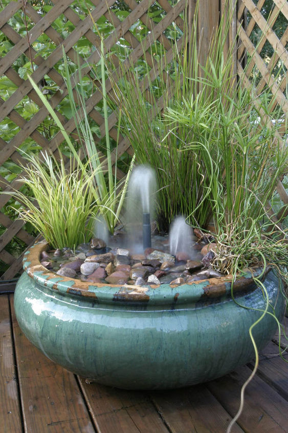 container water gardens, A simple fountain but be forewarned your dog will probably enjoy getting a drink here