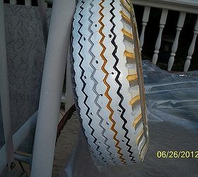the leopart tire planter, gardening, repurposing upcycling, Well of course I painted the treads I mean just look that pretty chevron design and besides you didn t really think I d pass up this tedious opportunity DID YOU