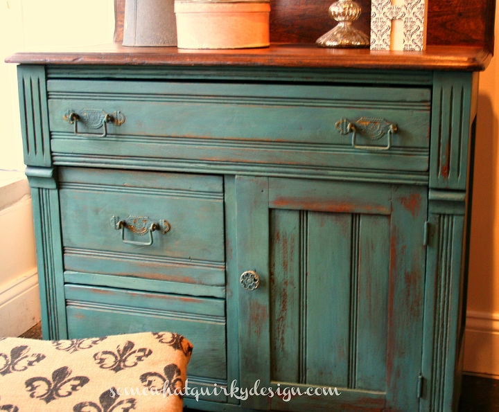 an old washstand cheered up with miss mustard seed milk paint, painted furniture