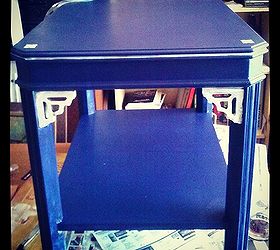 my blue stenciled table when a little stenciling is not enough, painted furniture, The freshly painted table