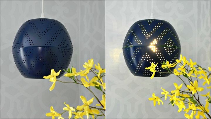 west elm inspired perforated globe pendant, diy, how to, lighting, And it looks good on AND off