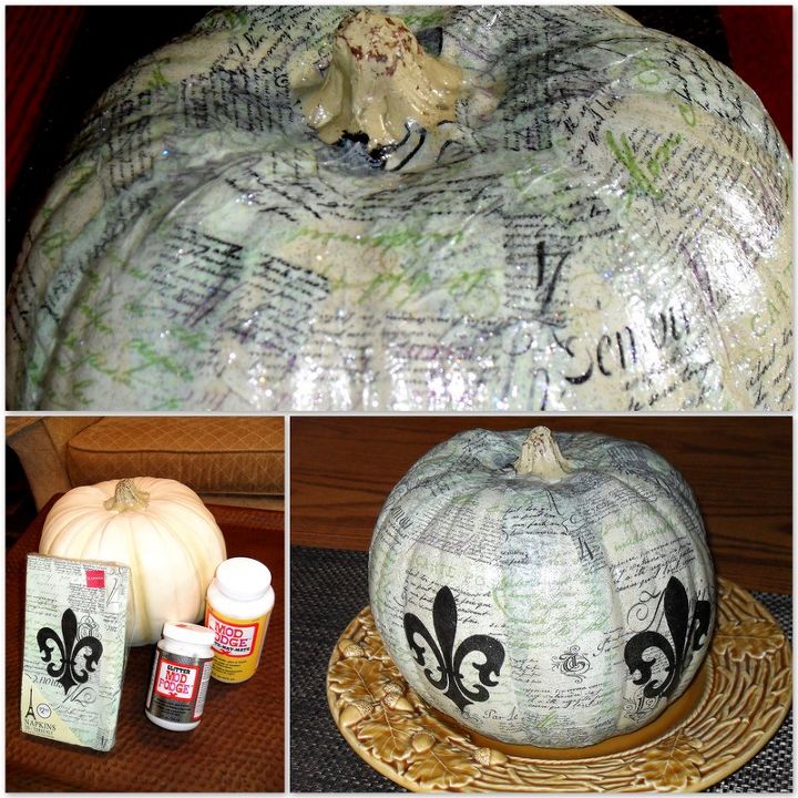 french script faux pumpkin, crafts, decoupage, I think Glitter Mod Podge is one of the best inventions ever