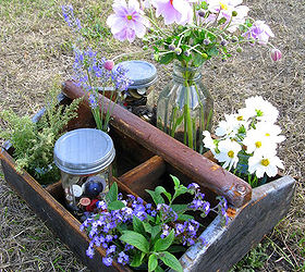 toolboxes are really for flowers didn t you know, flowers, gardening, repurposing upcycling, Just a happy little vignette to bring some spring or summer into your indoors