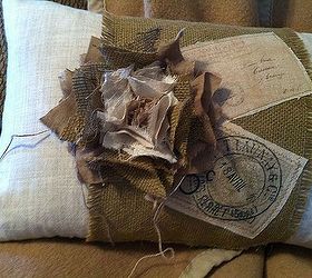 shabby french pillows, crafts, home decor, Burlap on linen look fabric