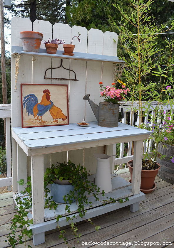 fall potting bench makeover, painted furniture