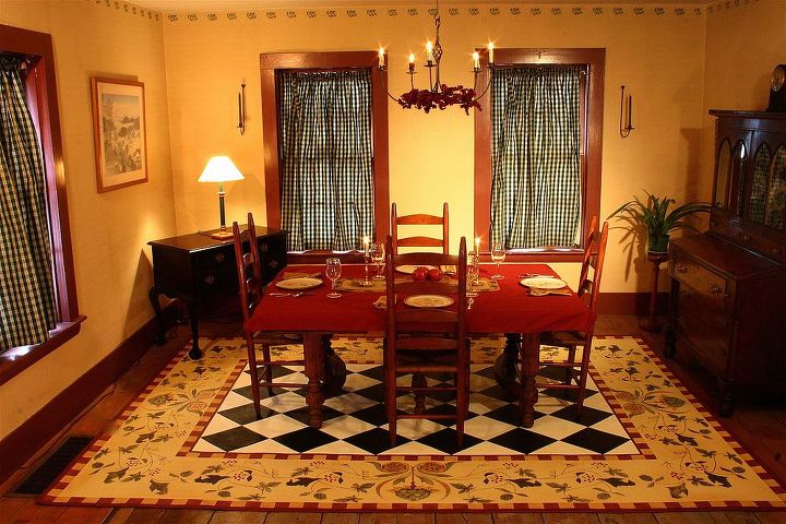 painted canvas floorcloths, flooring, home decor, Basic Checks with Artichoke Border Floorcloth 9 X 12 by Canvasworks Floorcloths
