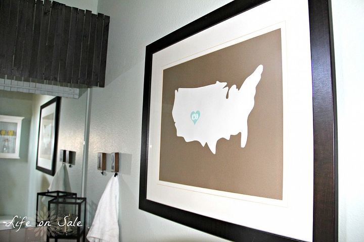 diy bathroom makeover, bathroom ideas, home decor, I added a wall art piece I made a few years ago for an added touch and no money spent