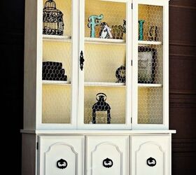 yellow and white chicken wire hutch, painted furniture