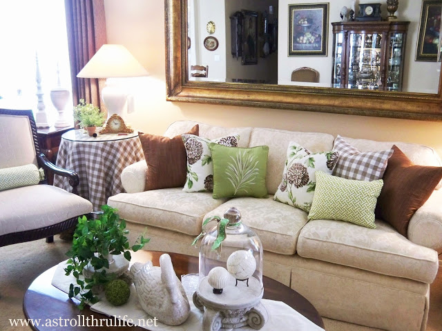green white brown, home decor, living room ideas, How about some checks added to the mix