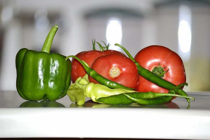 garden produces nice photo s, gardening, Bell Banana and Cheyenne Peppers with some Beefmaster Tomatoes
