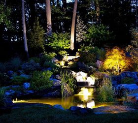 color in the landscape, go green, outdoor living, ponds water features, Stunning Nightime Views From The House