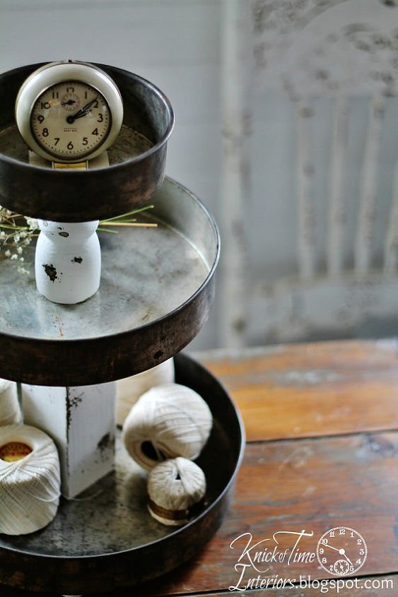 repurposed bowls and tins into tiered stands, home decor, repurposing upcycling