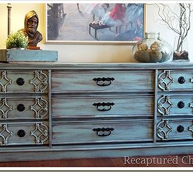 vintage dresser in jade, painted furniture, With very little paint and allowing the original color to show through
