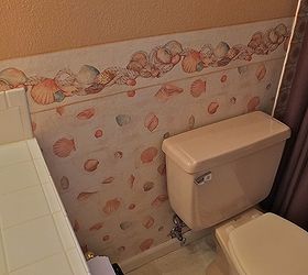 our kind of quickie a weekend bathroom makeover, bathroom ideas, home decor, painting, Although we decided to keep many things that we wouldn t have chosen this wallpaper had to go