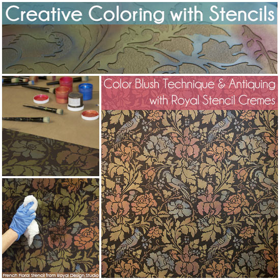 create an elegant wall stencil pattern with layered colors, diy, home decor, how to, painting, Creative Coloring with Stencils Color Blush Technique Antiquing with Royal Stencil Cremes