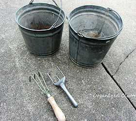new finds and a new outdoor vignette, flowers, gardening, outdoor living, repurposing upcycling, New 2 vintage galvanized pails and vintage hand tools 2 at an estate sale