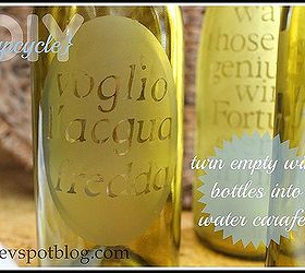Upcycling empty wine bottles into etched water carafes Hometalk
