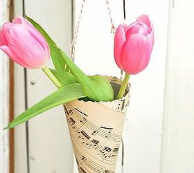 valentine s day ideas, crafts, repurposing upcycling, seasonal holiday decor, valentines day ideas, Create music sheet cones to hold tulips for a Valentine s table