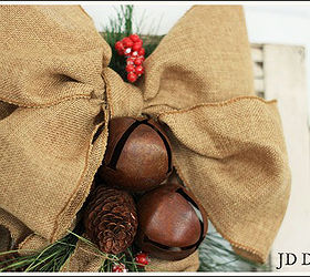 cedar pine cone and rustic bell swag, christmas decorations, repurposing upcycling, seasonal holiday decor, I like to choose wired ribbon because it stores better and last from year to year