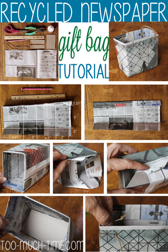 recycled newspaper gift bags, crafts, repurposing upcycling