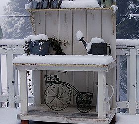 my diy potting bench through the seasons, diy, gardening, outdoor living, Winter