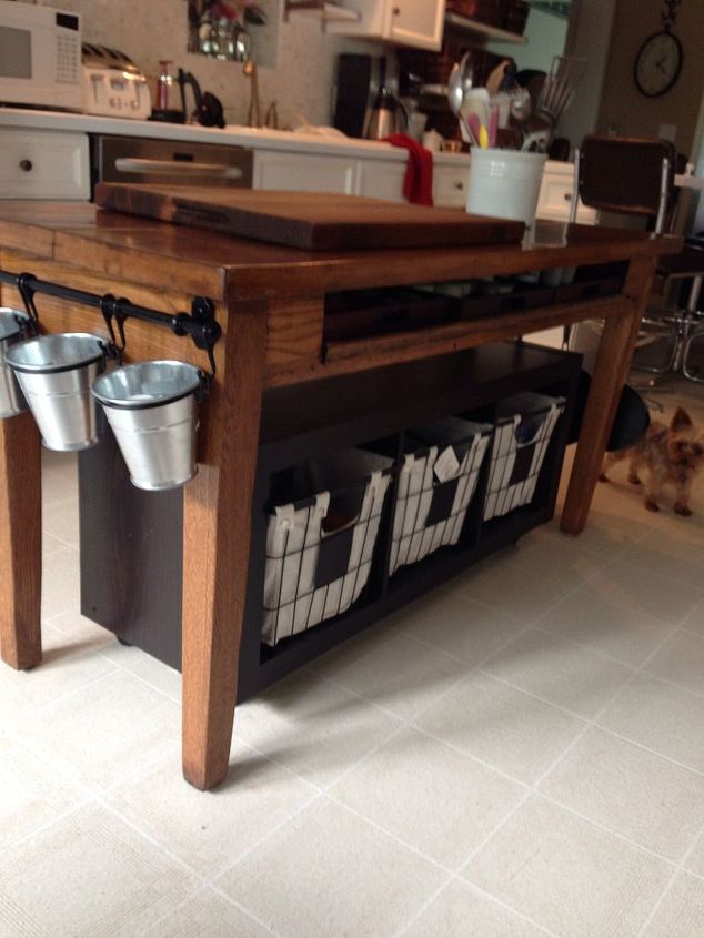 old library table beat up to kitchen island, kitchen design, kitchen island, painted furniture, repurposing upcycling