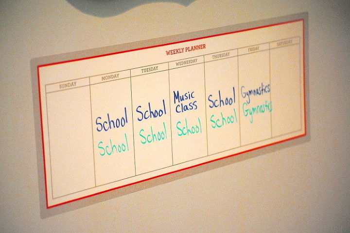family command center before after back to school organization, laundry rooms, organizing, A simple dry erase weekly schedule keeps everyone on the same page and in the right place