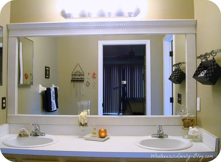 bathroom mirror framed with crown molding, bathroom ideas, home decor, Framed Bathroom Mirror with Crown Molding