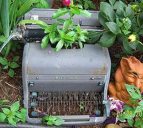 unusual items i ve turned into planters for my flowers, flowers, gardening, repurposing upcycling, Antique typewriter