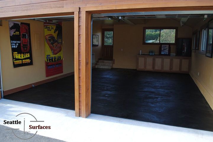 charcoal stained micro topping garage floor, flooring, garages, painting, The finish floor