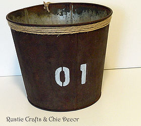 rusty buckets for decorative storage, crafts