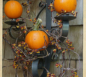 my back porch ready for fall, crafts, seasonal holiday decor, The baby pumpkin wall sconce up close