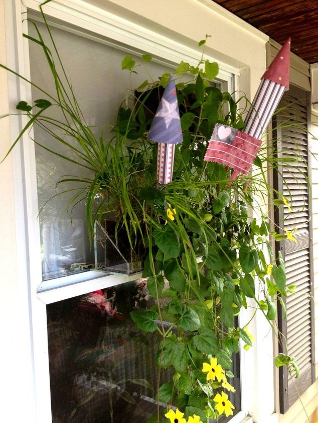 adding holiday d cor to living ledge vertical garden planters, outdoor living, patriotic decor ideas, porches, seasonal holiday decor, Adding red white blue to our Living Ledge Vertical Planter was super fun Hope your July 4th rocks and you have a blast
