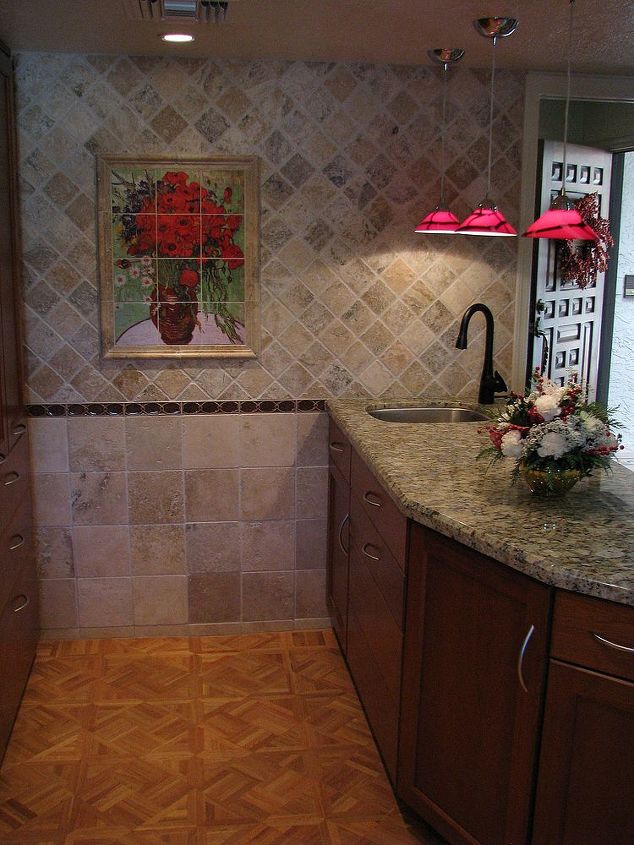 is this kitchen worth your vote, home decor, home improvement, kitchen design, This example of artistic mosaic tile helps tie things together with a little pop of color and style