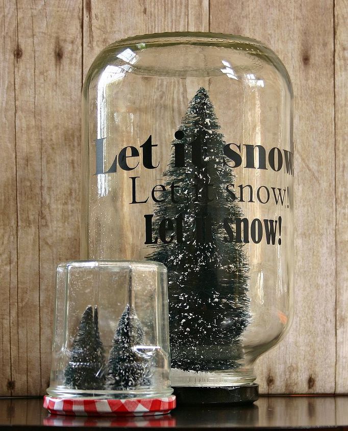 bottle brush snow globes, christmas decorations, crafts, repurposing upcycling, seasonal holiday decor, A Bonne Maman jar with mini trees is the perfect accompaniment to the bigger globe Read the blog post for additional details and information on purchasing the trees