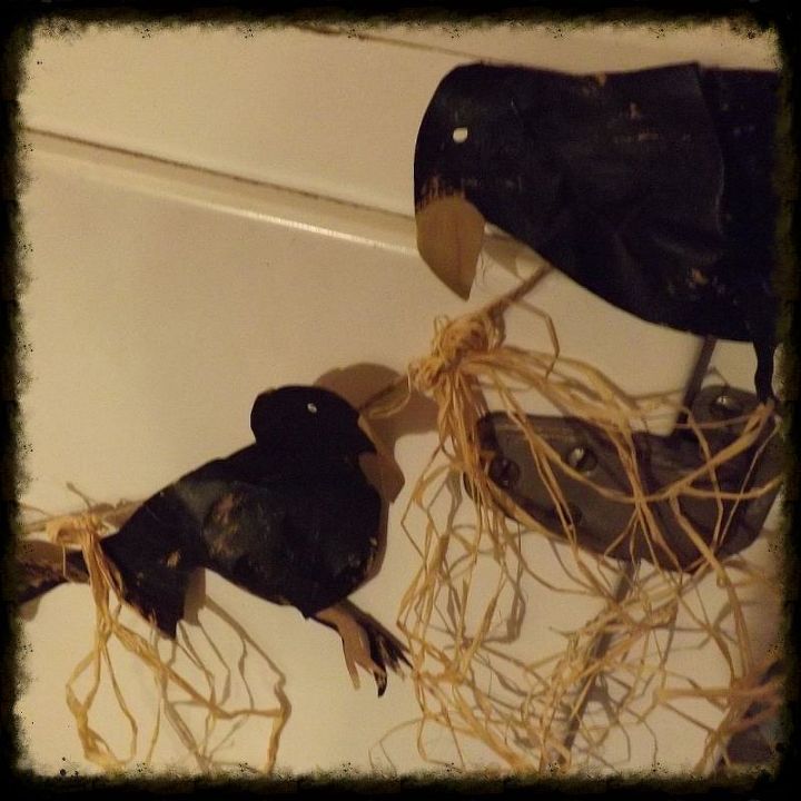 autumn blackbird garland made from yep you guessed right brown bag, crafts, repurposing upcycling, seasonal holiday decor, Raffia is tasseled in between the birds