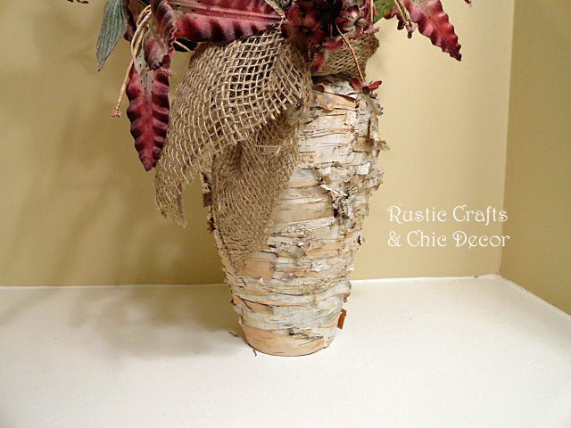 recycled glass vases, crafts, painting, I glued birch bark pieces to this vase making sure to let some of the ends curl for a more natural look