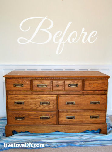 dresser makeover painting tutorial at livelovediy, painted furniture, The before Old and Plain looking
