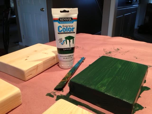 cheap and easy chalkboard christmas craft, chalkboard paint, christmas decorations, crafts, decoupage, seasonal holiday decor, I cut out 7 1 2 pieces from an old 2x6 then sanded them really well and gave them a coat of Minwax wiping stain